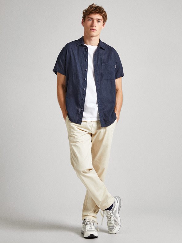 Pepe Jeans Тъмно синя мъжка риза с къс ръкав Pepe Jeans