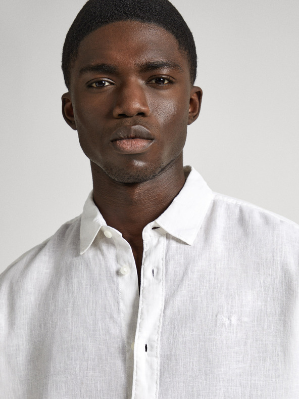 Pepe Jeans Бяла мъжка ленена риза Pepe Jeans