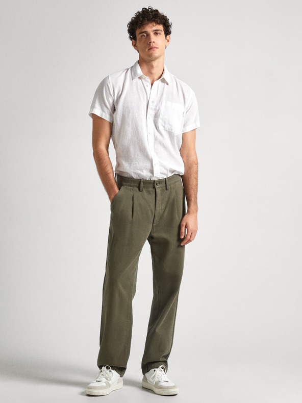 Pepe Jeans Бяла мъжка ленена риза с къс ръкав Pepe Jeans