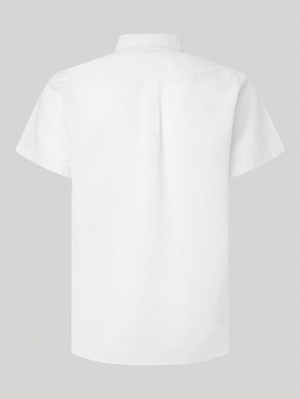 Pepe Jeans Бяла мъжка ленена риза с къс ръкав Pepe Jeans