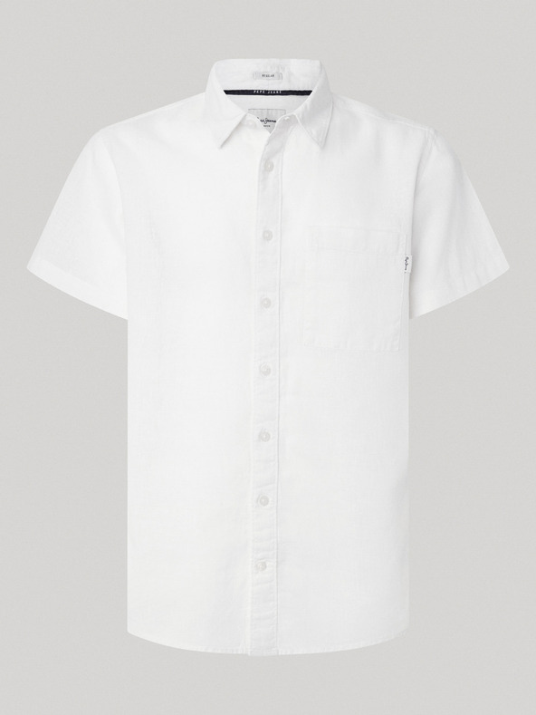 Pepe Jeans Бяла мъжка ленена риза с къс ръкав Pepe Jeans