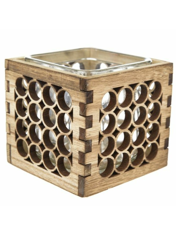 Casa de Engel Дървен свещник със стъкло - натурален, 0/40