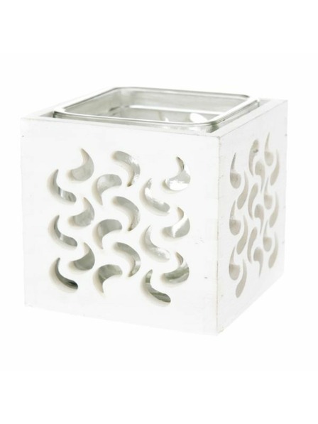 Casa de Engel Дървен свещник със стъкло - бял, 0/40