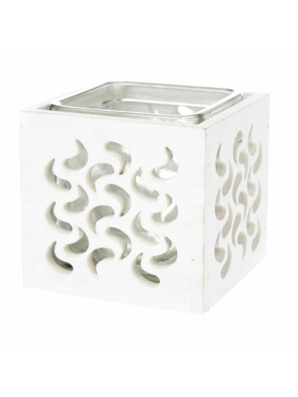 Casa de Engel Дървен свещник със стъкло - бял, 0/40