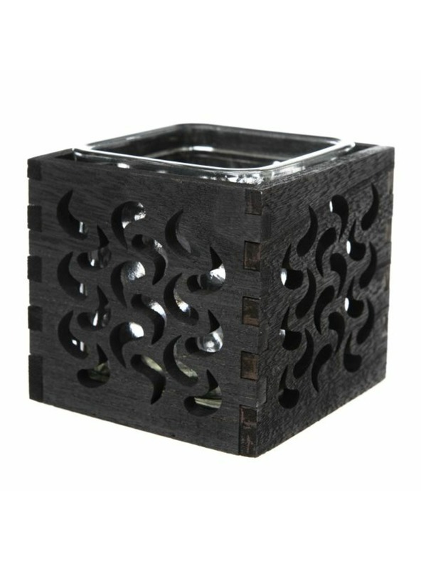 Casa de Engel Дървен свещник със стъкло - черен, 0/40