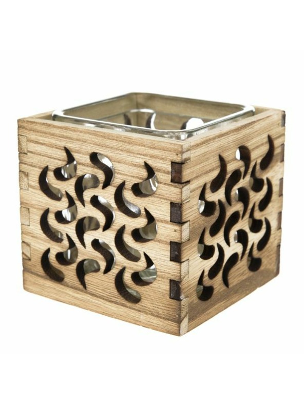 Casa de Engel Дървен свещник със стъкло - натурален, 0/40