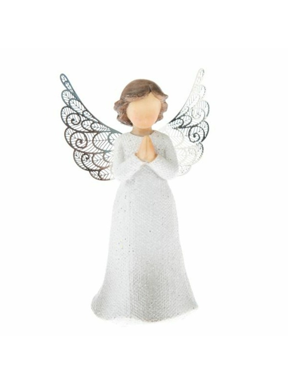 Casa de Engel Полирезинов ангел с метални крила, молещ се, 9/108