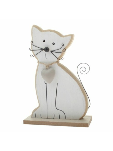 Casa de Engel Дървена котка 15 см - бяла, 6/72