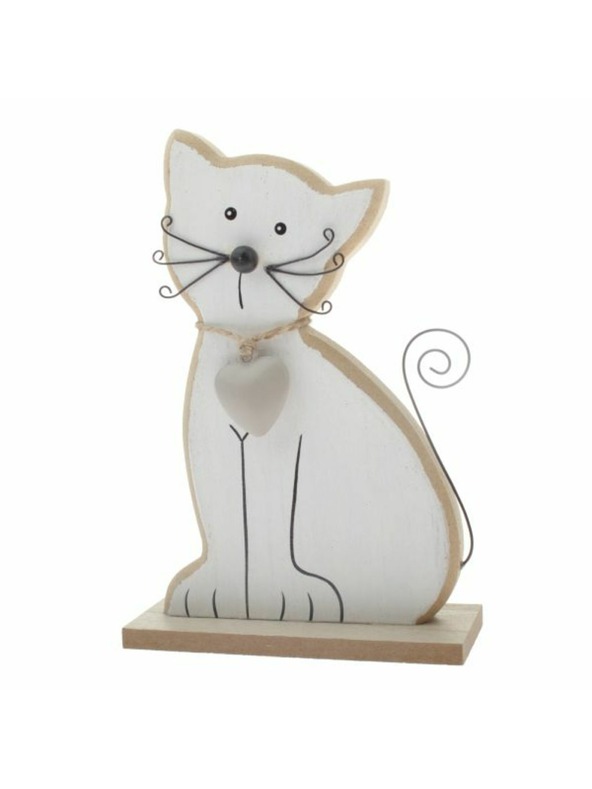 Casa de Engel Дървена котка 15 см - бяла, 6/72