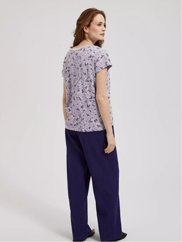 Moodo Лилава блуза с флорален десен и V-образно деколте Moodo