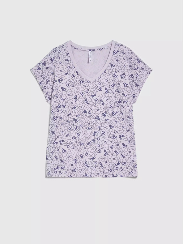 Moodo Лилава блуза с флорален десен и V-образно деколте Moodo