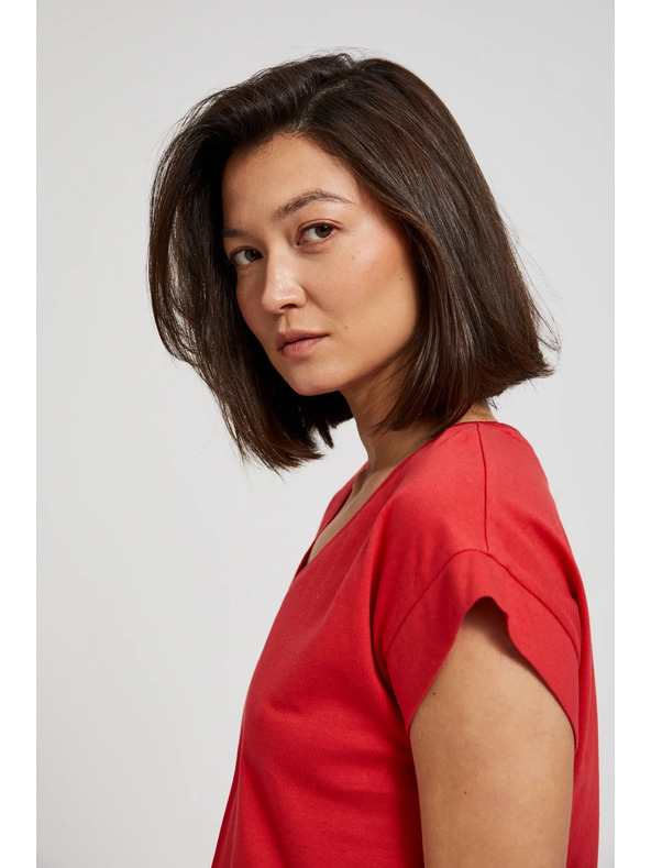 Moodo Червена блуза с V-образно деколте и еластична талия Moodo