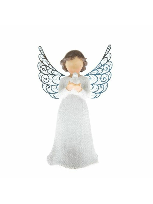 Casa de Engel Полирезинов ангел с метални крила, с птиче, 9/108