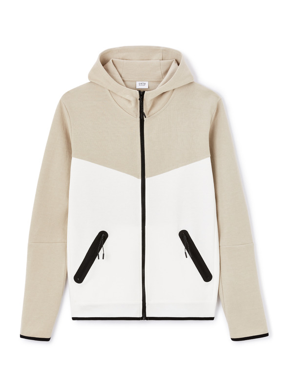 Celio Бежов мъжки суитшърт с цип и качулка Celio Lenewyoke