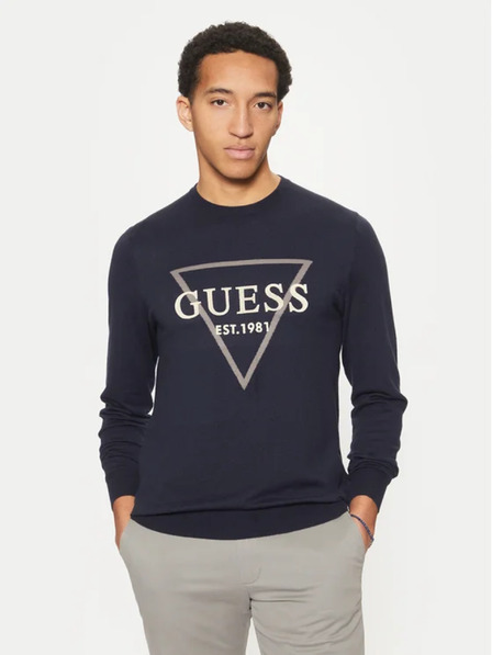 Guess Jeans Мъжки тъмносин пуловер big triangle logo Guess jeans