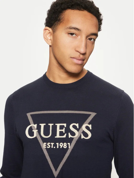 Guess Jeans Мъжки тъмносин пуловер big triangle logo Guess jeans
