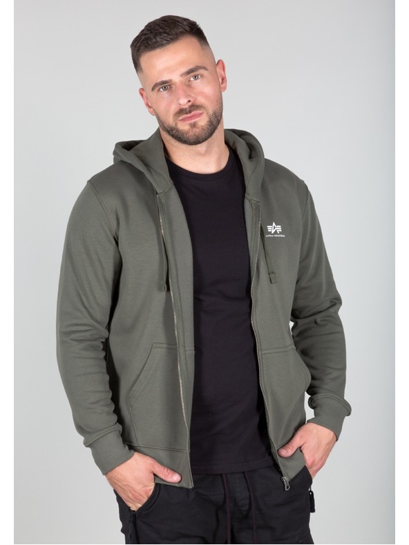 Alpha Industries Мъжки зелен суитшърт с качулка Alpha Industries Basic Zip hoodie Dark Olive