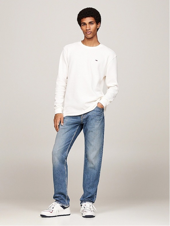 Tommy Jeans Бяла мъжка тениска с вафлена шарка Tommy Jeans