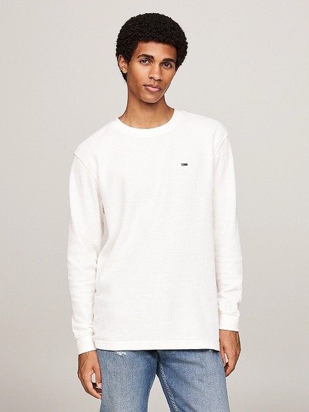 Tommy Jeans Бяла мъжка тениска с вафлена шарка Tommy Jeans
