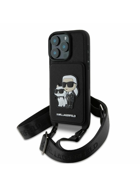 Karl Lagerfeld Karl Lagerfeld Saffiano Crossbody Каишка Karl and Choupette Калъф за iPhone 16 Pro Black