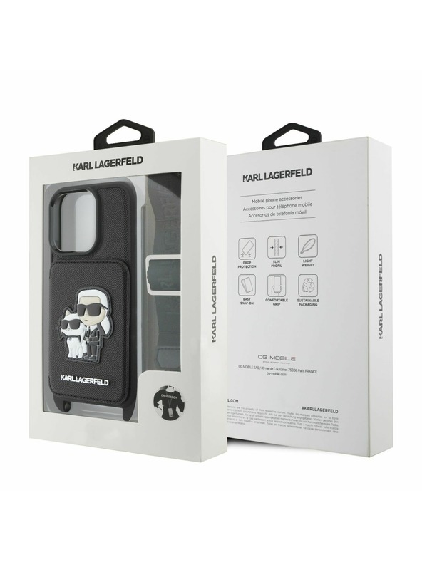 Karl Lagerfeld Karl Lagerfeld Saffiano Crossbody Каишка Karl and Choupette Калъф за iPhone 16 Pro Black