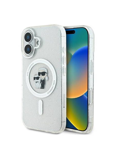 Karl Lagerfeld Karl Lagerfeld IML Glitter Karl and Choupette MagSafe Заден калъф за iPhone 16 Transparent