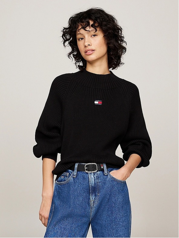 Tommy Jeans Дамски черен суитшърт Tommy Jeans Badge Rib-Knit Black