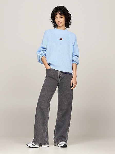 Tommy Jeans Дамски светлосин суитшърт Tommy Jeans Badge Rib-Knit Vessel Blue