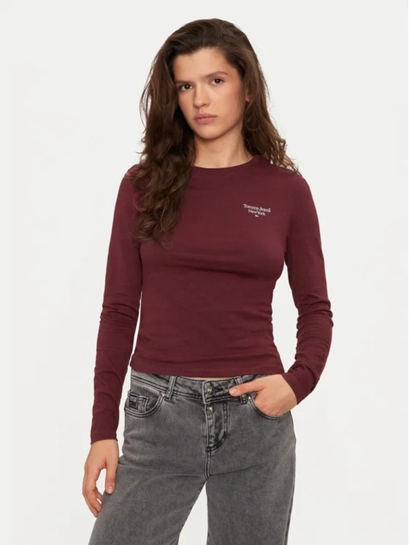 Tommy Jeans Дамска бордо тениска Tommy Jeans Deep Rouge