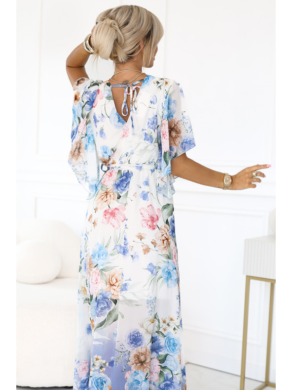 numoco Въздушни заламиращи макси рокли с цветен десен сини рози