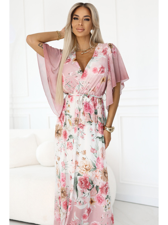 numoco Въздушни заламиращи макси рокли с цветен десен розови рози