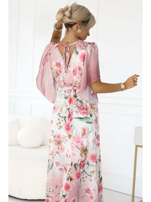 numoco Въздушни заламиращи макси рокли с цветен десен розови рози