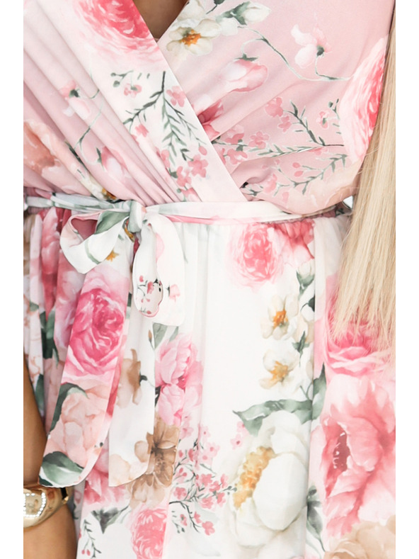 numoco Въздушни заламиращи макси рокли с цветен десен розови рози