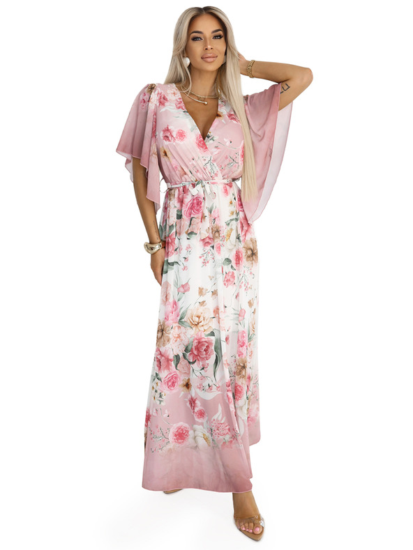 numoco Въздушни заламиращи макси рокли с цветен десен розови рози