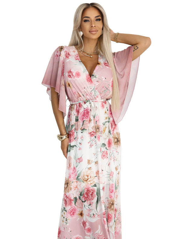 numoco Въздушни заламиращи макси рокли с цветен десен розови рози