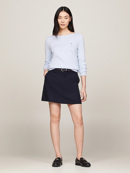 Tommy Hilfiger Дамски светло син фино плетен пуловер с деколте лодка Tommy Hilfiger