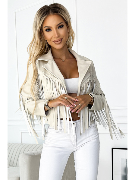 numoco Къса бежова яке с ресни от нежна еко кожа