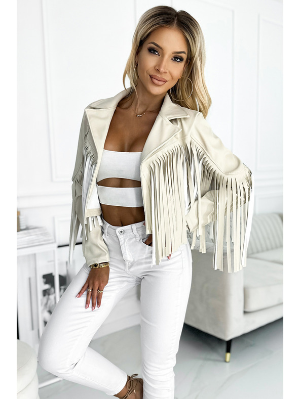 numoco Къса бежова яке с ресни от нежна еко кожа