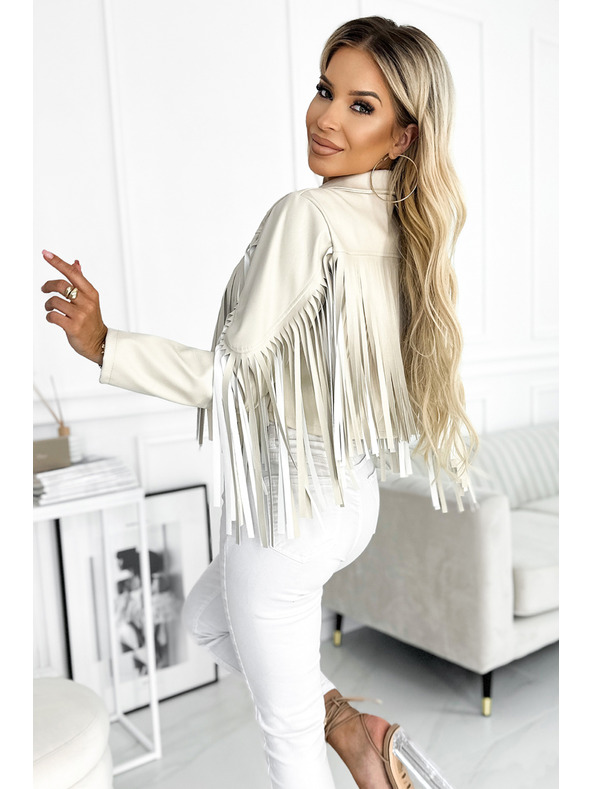 numoco Къса бежова яке с ресни от нежна еко кожа