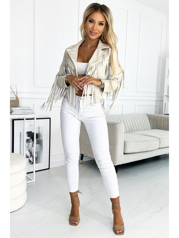 numoco Къса бежова яке с ресни от нежна еко кожа