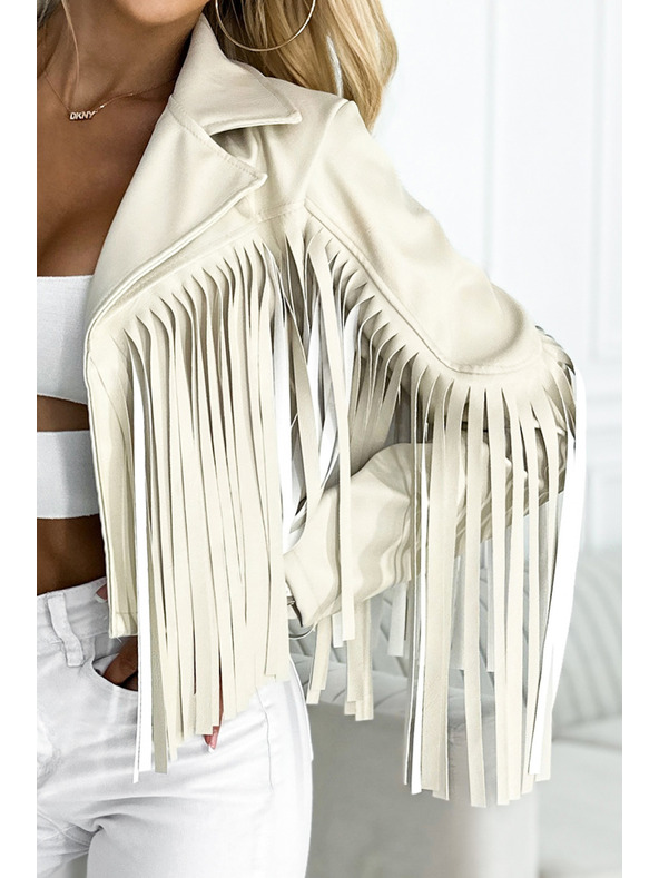 numoco Къса бежова яке с ресни от нежна еко кожа