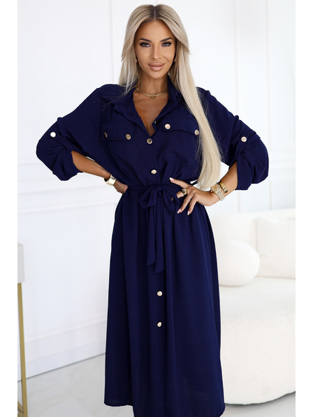 numoco Миди риза-рокля със златни копчета и вратовръзка