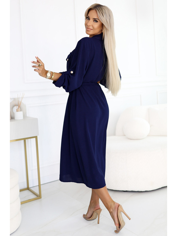 numoco Миди риза-рокля със златни копчета и вратовръзка