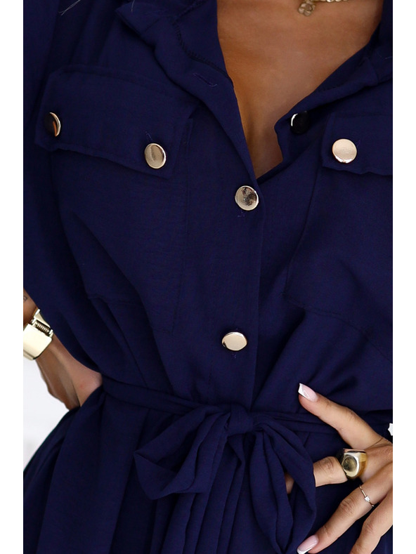 numoco Миди риза-рокля със златни копчета и вратовръзка