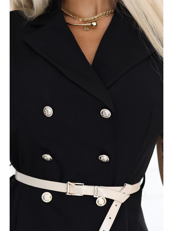 numoco Елегантна миди риза-рокля със златни копчета и колан