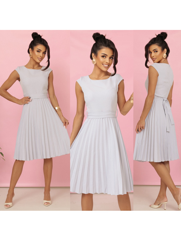 numoco LILA плисирана рокля с къс ръкав и колан