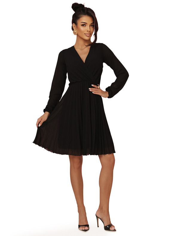 numoco Плисирана рокля ISABELLE с дълъг ръкав и деколте