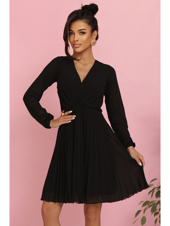 numoco Плисирана рокля ISABELLE с дълъг ръкав и деколте