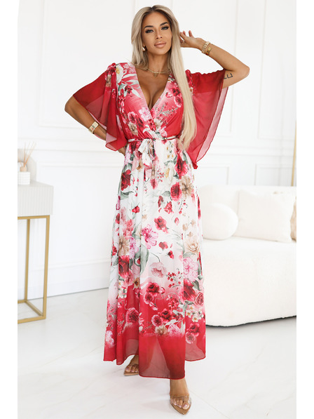 numoco Леки прегъващи се макси рокля с цветен десен червена роза