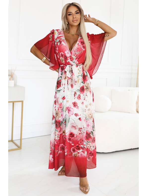 numoco Леки прегъващи се макси рокля с цветен десен червена роза